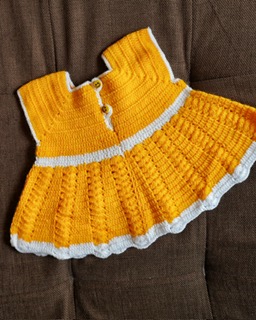 Yellow Color Handmade Crochet woolen Baby Frock Dress