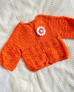 Handmade Orange Color Crochet woolen Baby Sweater