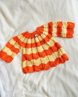 Orange And Light Yellow Color Handmade Crochet woolen Baby Frock Dress