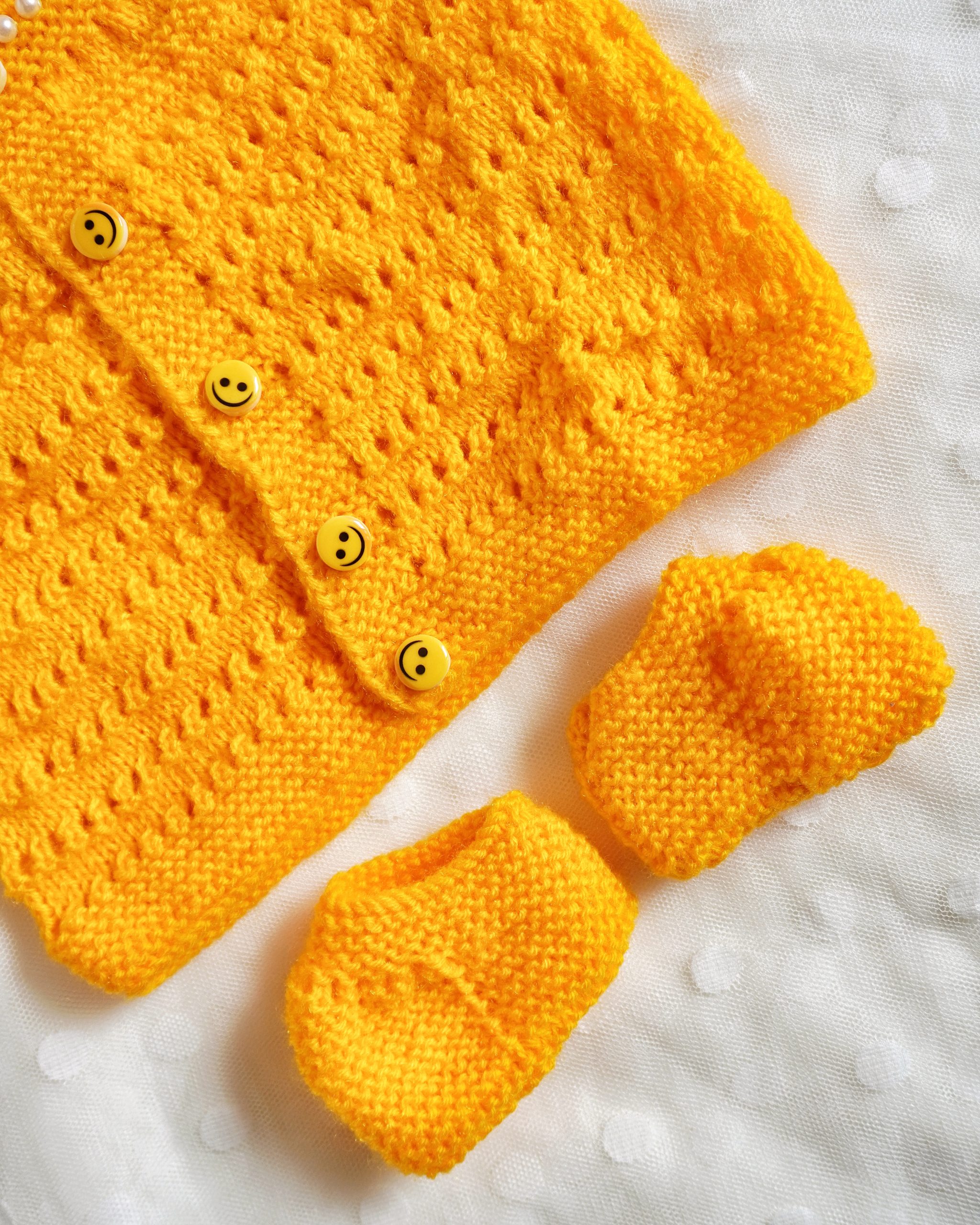 Yellow Color Crochet woolen Baby Sweater Set - Image 3