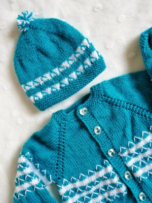 Teal blue Color Crochet woolen Baby Sweater Set