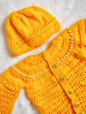 Yellow Color Crochet woolen Baby Sweater Set