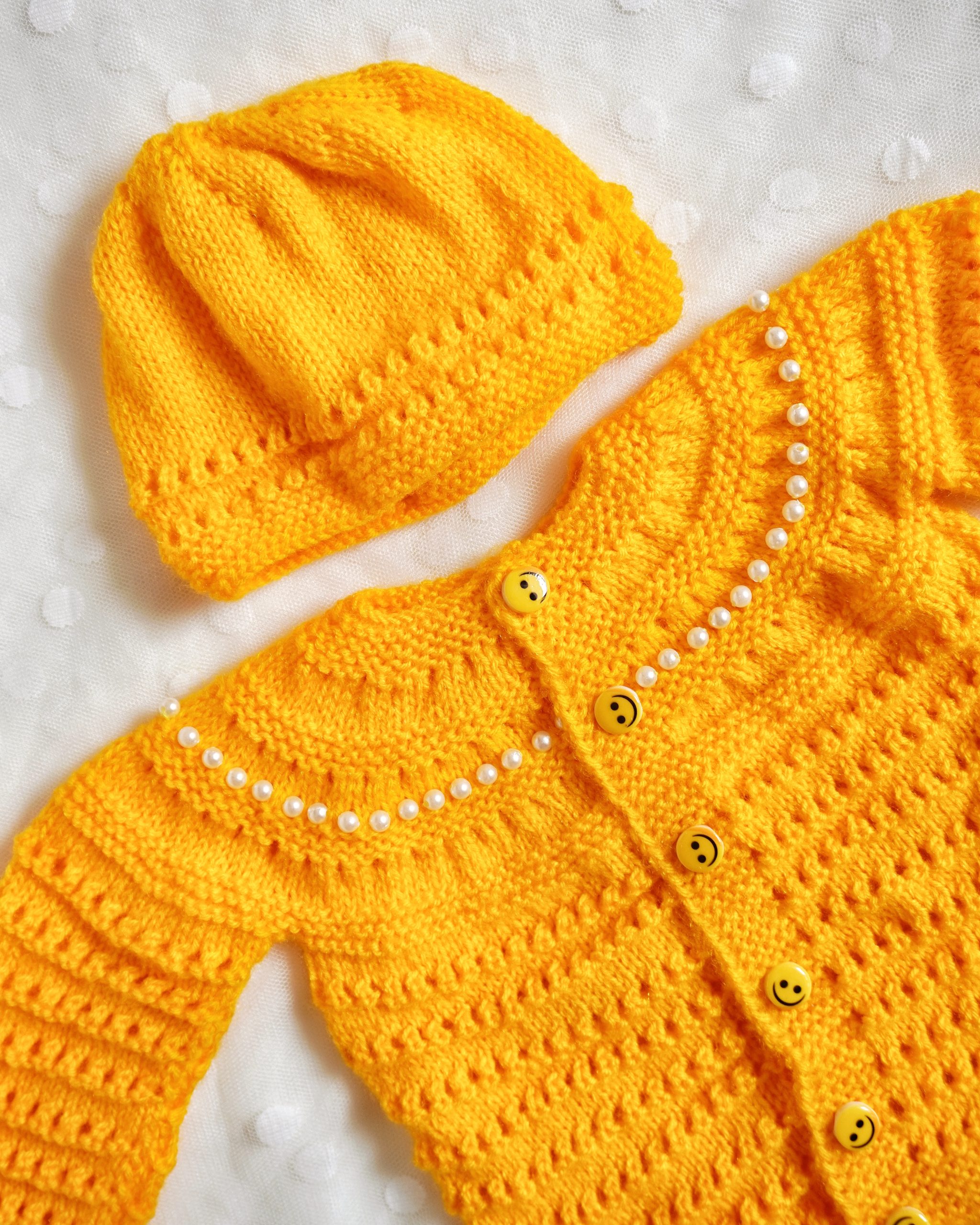 Yellow Color Crochet woolen Baby Sweater Set - Image 2