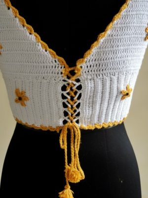 White Color Crochet Top With Sunflower